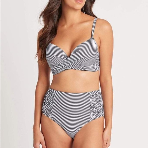 Sea Level Swim Australia NWT Positano Stripe High Waist Gathered Side Pant Size4 - Picture 2 of 16